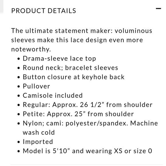 White House Black Market Drama Sleeve Lace Top Size M - Picture 9 of 9